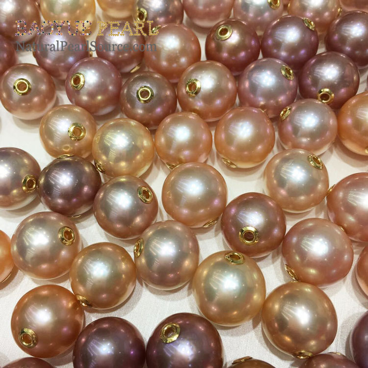 12-13mm big Edison Pearl Loose Pearls Freshwater pearls Round Shape Pink Purple Pearls with 18k gold fitting