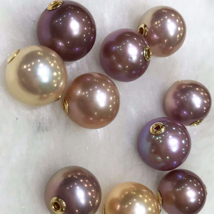 12-13mm big Edison Pearl Loose Pearls Freshwater pearls Round Shape Pink Purple Pearls with 18k gold fitting