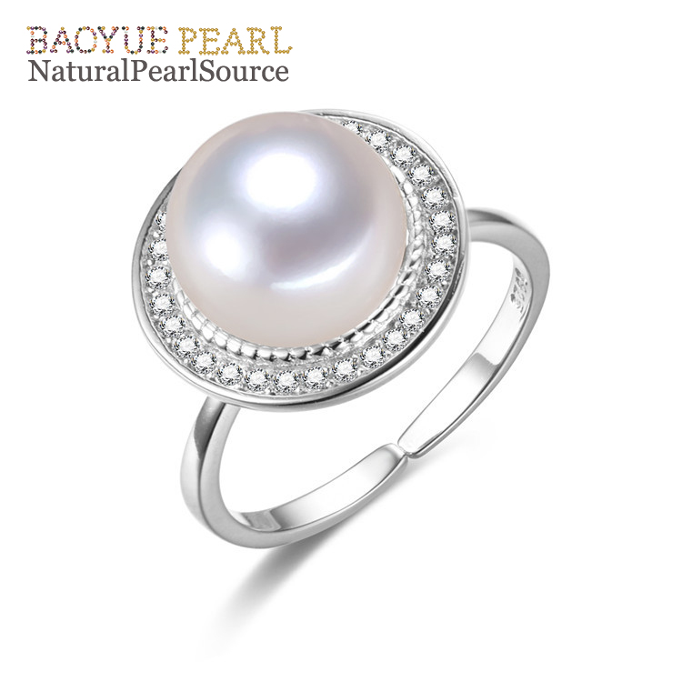 10mm button white color Fashion Cultured Pearl Ring freshwater pearl lady silver ring