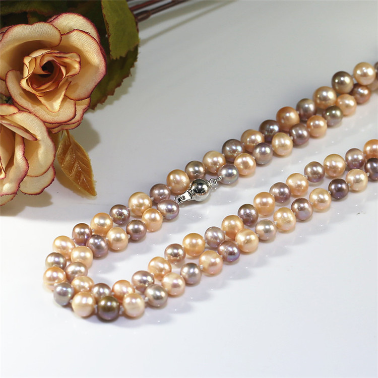 8mm button 3A silver plated OEM freshwater real pearl necklace customized Necklace Jewelry