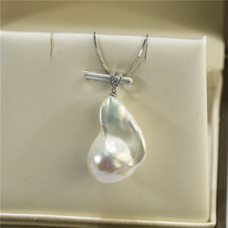 Freshwater Pearl Pendant wholesale 15*20mm natural pearl necklace good quality baroque freshwater pearl pendant with chain necklace