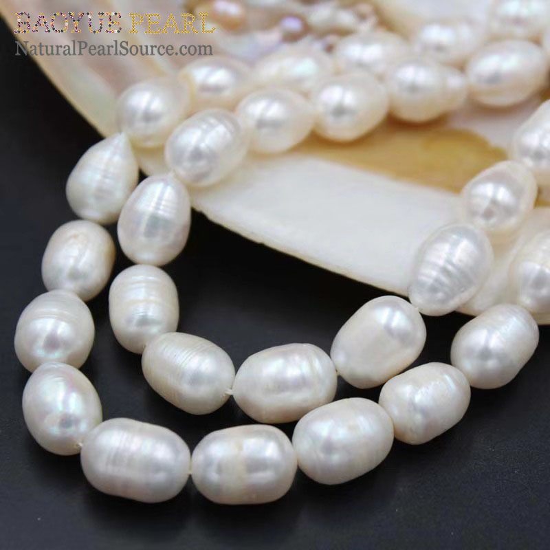 10-11mm Freshwater Pearl Strand White Rice Shape Cultured Loose Rice Pearl wholesale