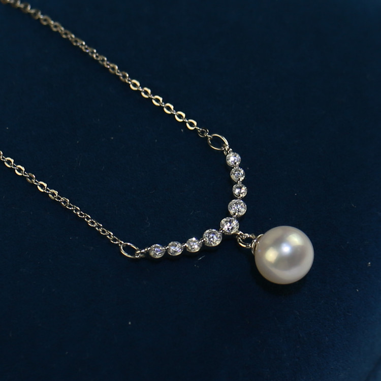 7.5-8mm round AA golden and silver freshwater pearl handmade pendant necklace pearl pendant wholesale