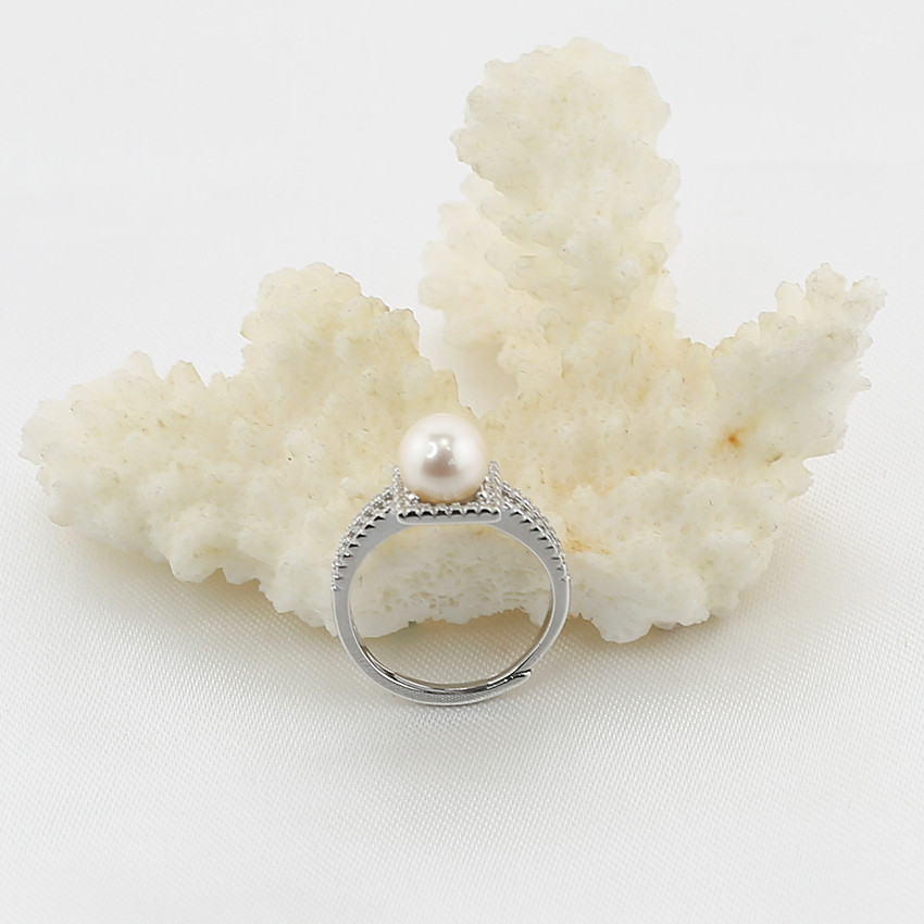 7-7.5mm Freshwater pearl ring accessories round 3A new fashion freshwater 925 silver original pearl ring