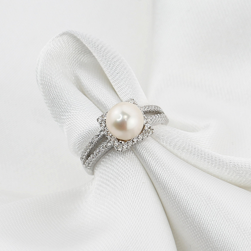 7-7.5mm Freshwater pearl ring accessories round 3A new fashion freshwater 925 silver original pearl ring