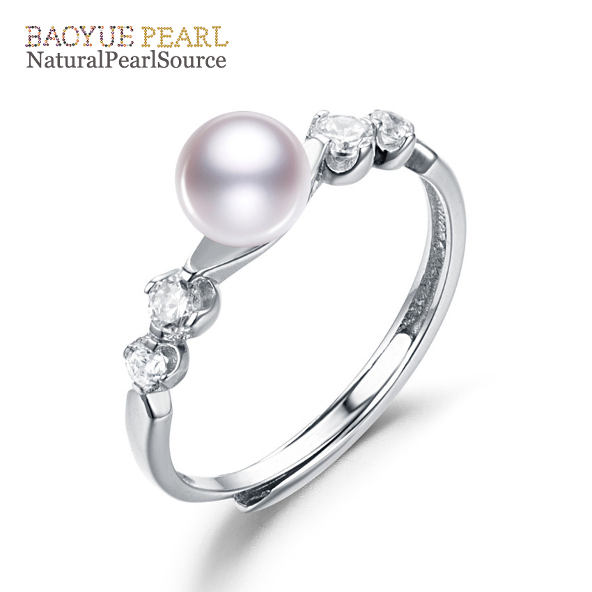 5.5-6mm girls pearl ring designs jewelry round 3A 925 sterling silver ring finger