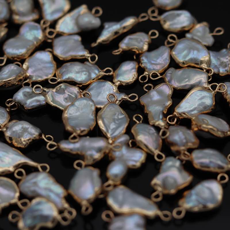 Gold plated edging pearl bead Wholesale Freshwater baroque irregular petals with double loop for DIY jewelry