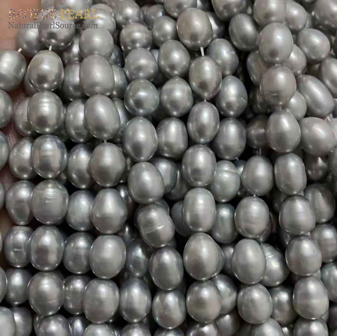 10-11mm Grey Pearl Strand White Rice Shape Cultured Loose Rice Pearl wholesale