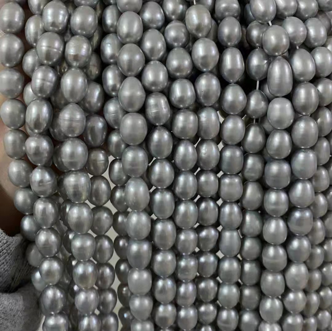 10-11mm Grey Pearl Strand White Rice Shape Cultured Loose Rice Pearl wholesale