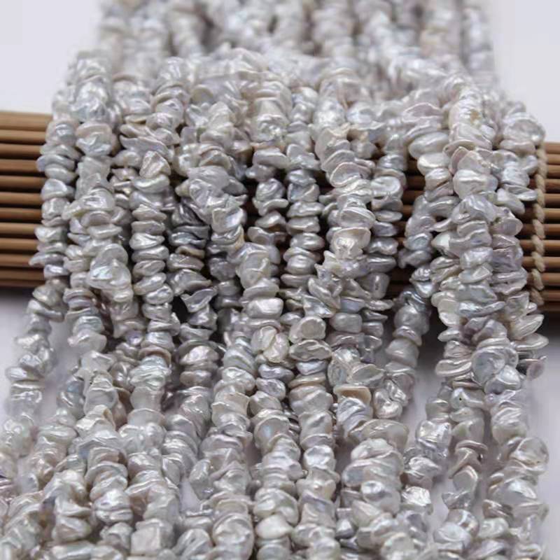 Grey keshi pearl natural freshwater pearl middle drilled pearl strand