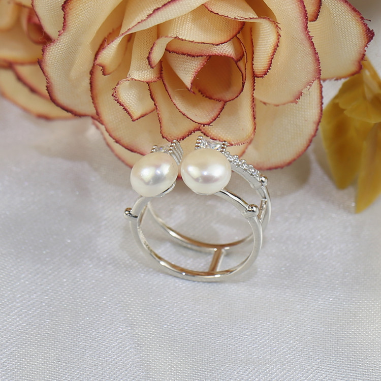 8 mm button Handmade Natural pearl jewelry fashion rings natural pearl ring big pearl jewelry