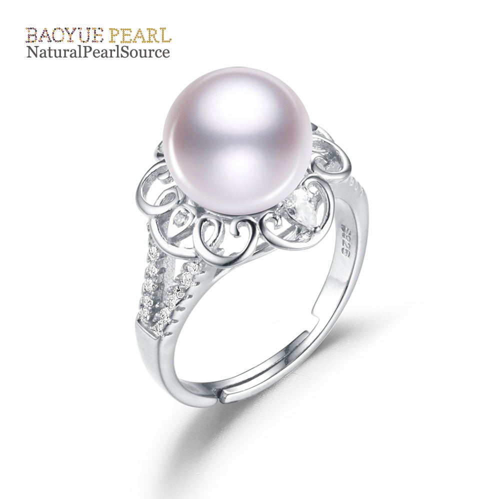 10mm Hot sale fine real pearl ring sterling silver pearl ring jewelry pearl ring for women