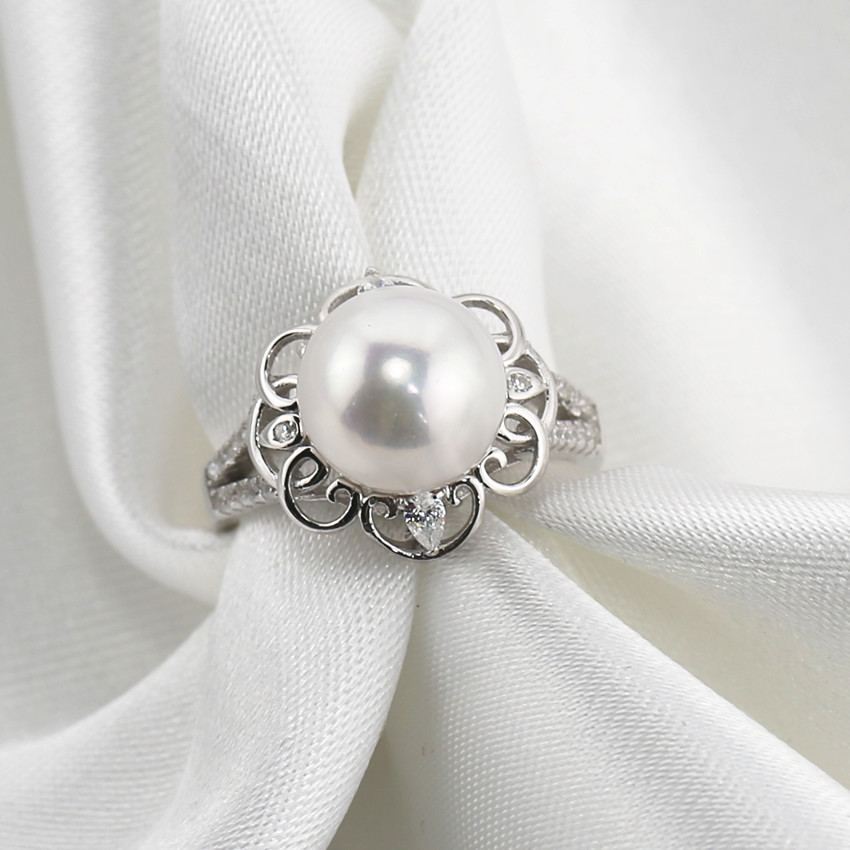 10mm Hot sale fine real pearl ring sterling silver pearl ring jewelry pearl ring for women