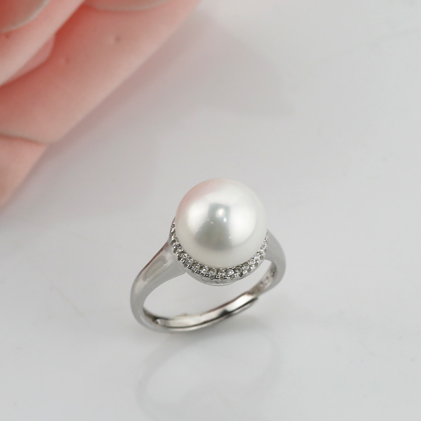 Lady natural freshwater Pearl ring 10-11mm round  high quality 925 sterling silver pearl ring pearl