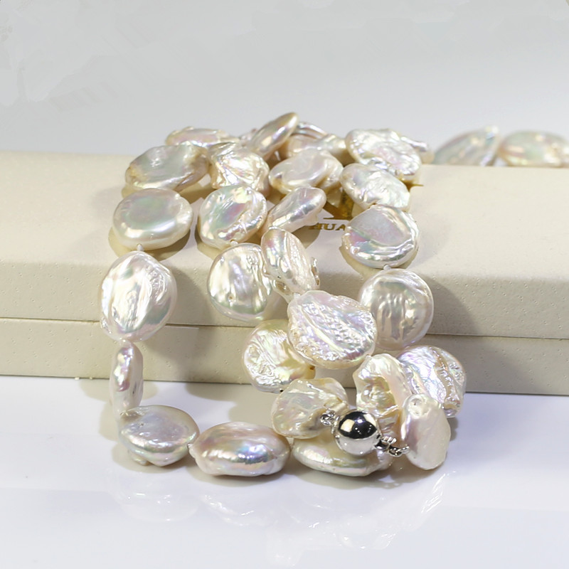 16mm AA coin 40inches long Freshwater pearl necklaces women wedding Freshwater pearl necklace Wholesale