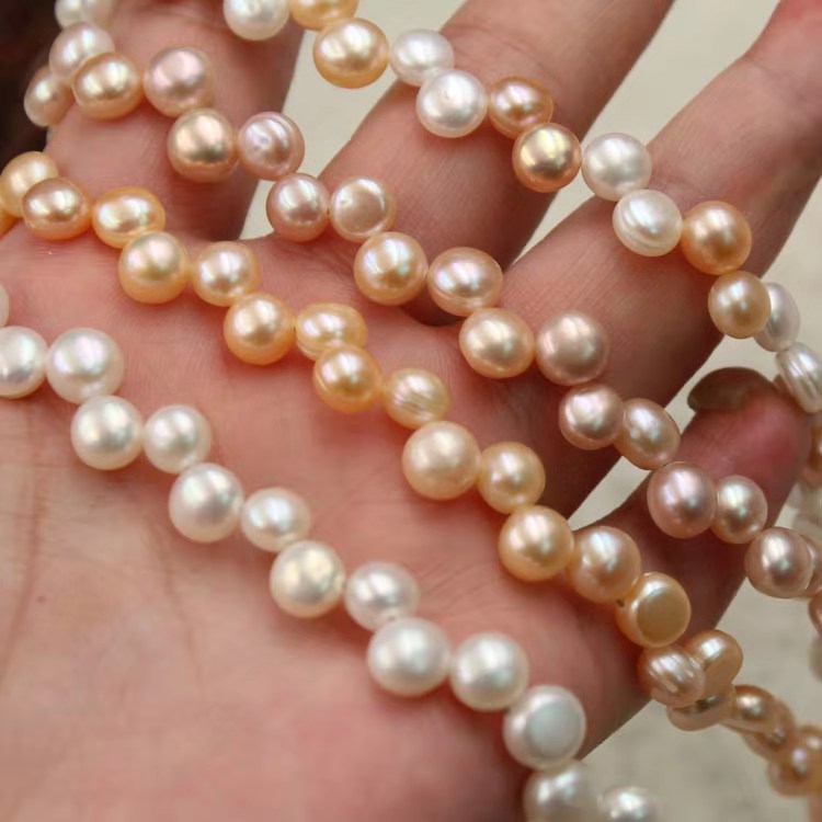 7-8mm AAA Grade Natural Freshwater Pearl Beads for Jewelry Making 2/8 Drilled Button Shape baroque pearl strand wholesale