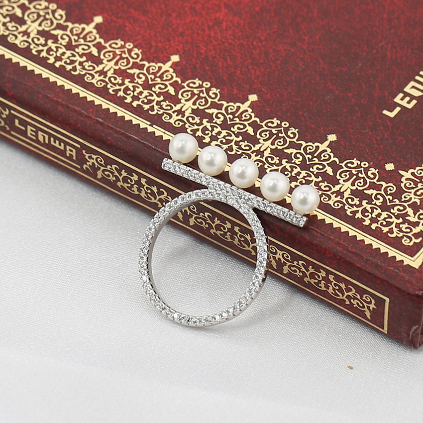 4.5-5mm round Natural Freshwater Pearl Ring 925 Sterling Silver jewelry Wedding freshwater pearl ring wholesale