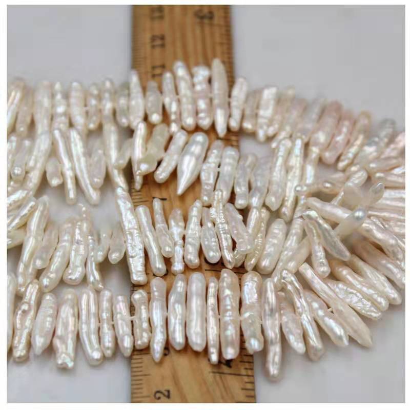 Natural white middle-drilled Stick Freshwater Pearls