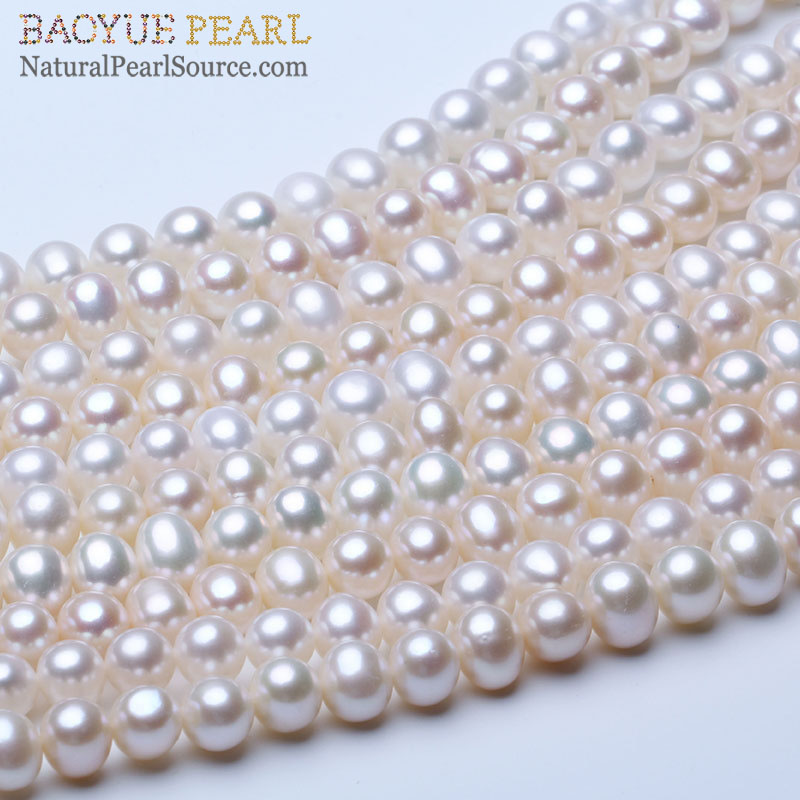 8mm white Near round pearl strand freshwater pearls wholesale for making jewelry