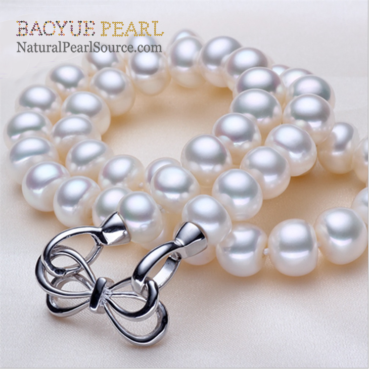 OEM freshwater pearl necklace ,8mm button 3A silver plated customized Necklace Jewelry