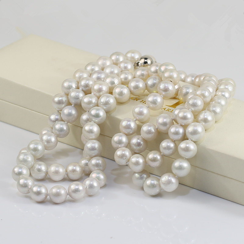 8mm Good quality real party pearl necklaces for sale near round AA 40inches fashion real pearl necklace wholesale