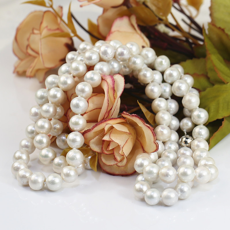 8mm Good quality real party pearl necklaces for sale near round AA 40inches fashion real pearl necklace wholesale