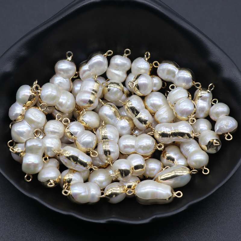 Peanut shape pearl beads double loops Seed Pearl baroque gourd pearl pendent for DIY jewelry