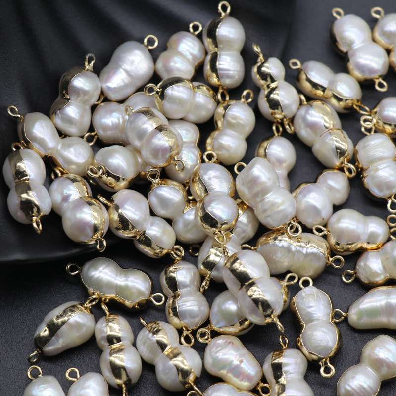 Peanut shape pearl beads double loops Seed Pearl baroque gourd pearl pendent for DIY jewelry