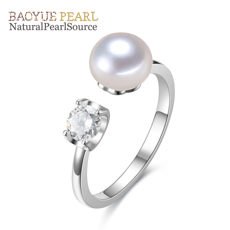 Simple style Real freshwater Pearl finger rings 925 Sterling Silver ring freshwater pearl ring wholesale
