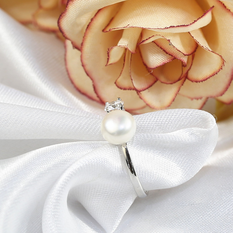 Simple style Real freshwater Pearl finger rings 925 Sterling Silver ring freshwater pearl ring wholesale
