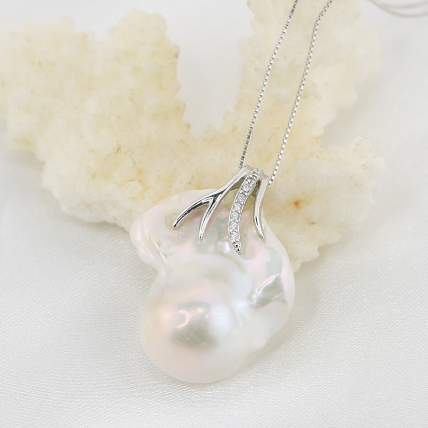 Wholesale Baroque freshwater peal jewelry 15*17mm baroque freshwater pearl pendant with chain necklace