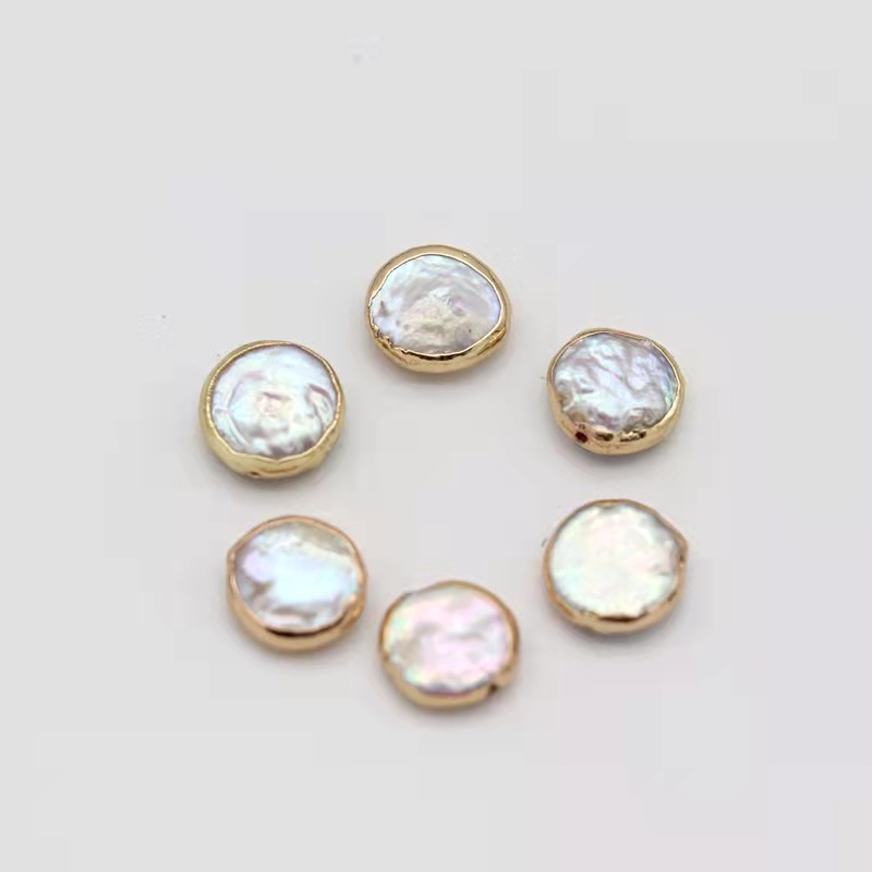 Wholesale coin pearl with gold plated edging natural pearl for making  jewelry