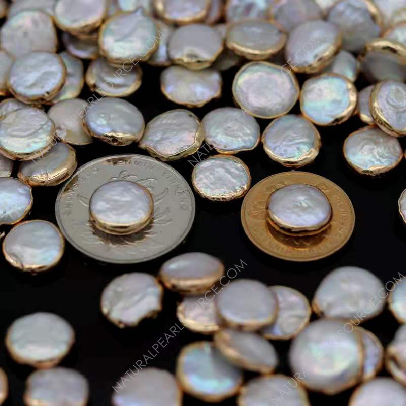 Wholesale coin pearl with gold plated edging natural pearl for making  jewelry