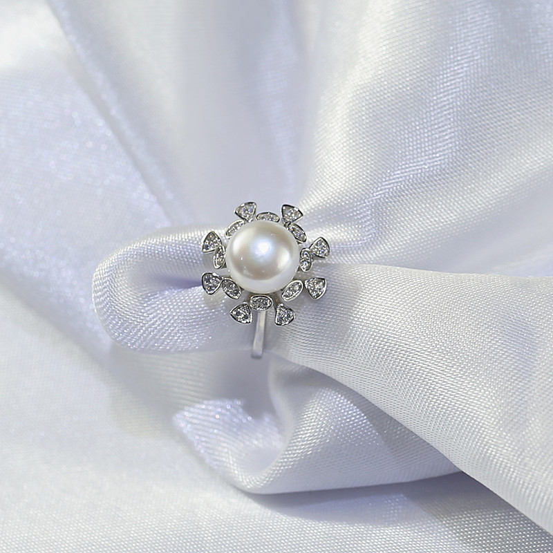 9mm 3A 925 Sterling Silver Zircon Pearl Ring freshwater pearl ring button natural pearl ring  jewelry.