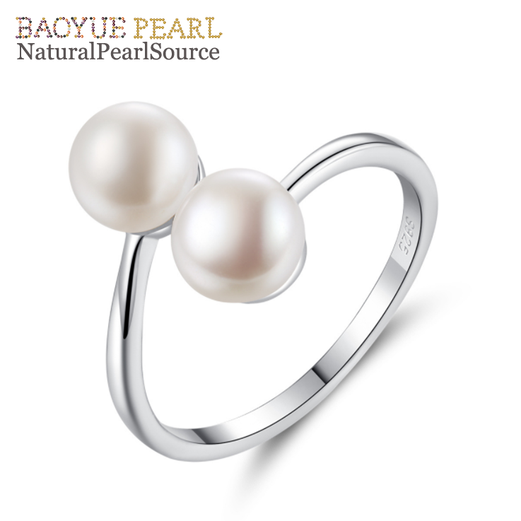 925 sterling silver adjustable natural freshwater pearl ring finger designs jewelry pearl ring for women