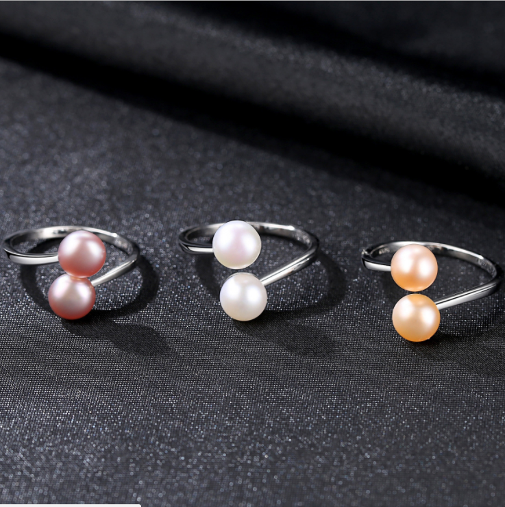 925 sterling silver adjustable natural freshwater pearl ring finger designs jewelry pearl ring for women
