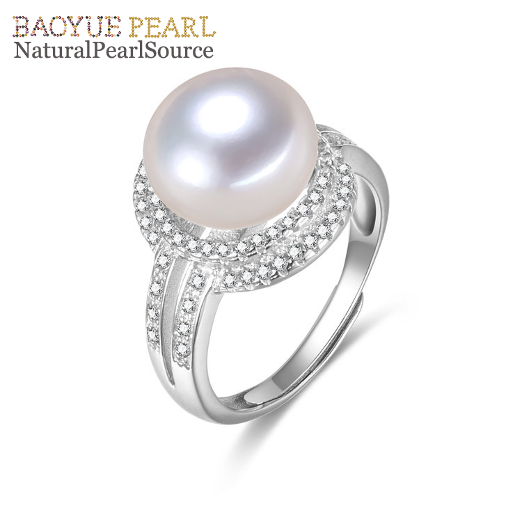 11mm big size button Silver Ring Freshwater Pearl For Women Ring  jewelry wholesale