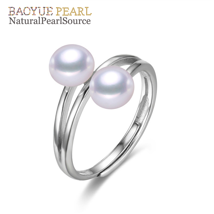8mm white 925 Sterling Silver Freshwater button Pearl Ring Freshwater Pearl Jewelry wholesale