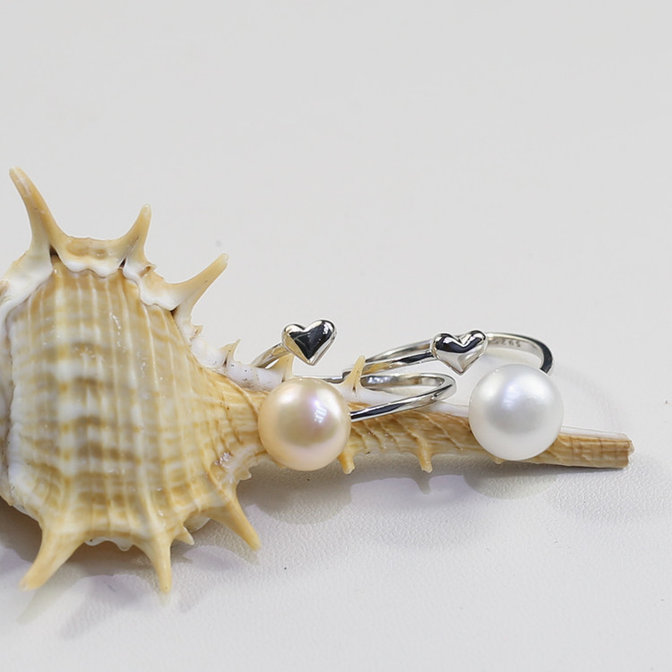 9mm customized pearl ring wholesale button 925silver new real natural freshwater pearl ring pearl ring  jewelry