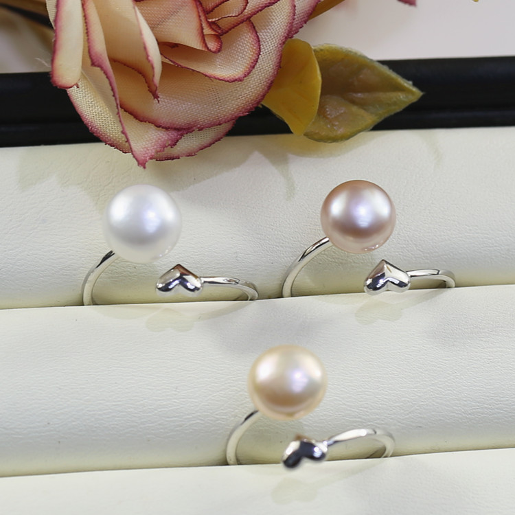 9mm customized pearl ring wholesale button 925silver new real natural freshwater pearl ring pearl ring  jewelry