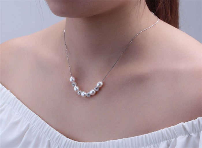 7mm rice 3A Hot selling freshwater pearl necklace chain nature pearl jewelry pendant silver necklace Freshwater pearl Jewelry Wholesale