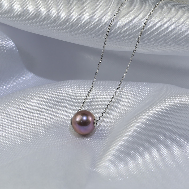 9-10mm natural freshwater pearl necklace round AA S925 sterling silver freshwater pearl pendant wholesale