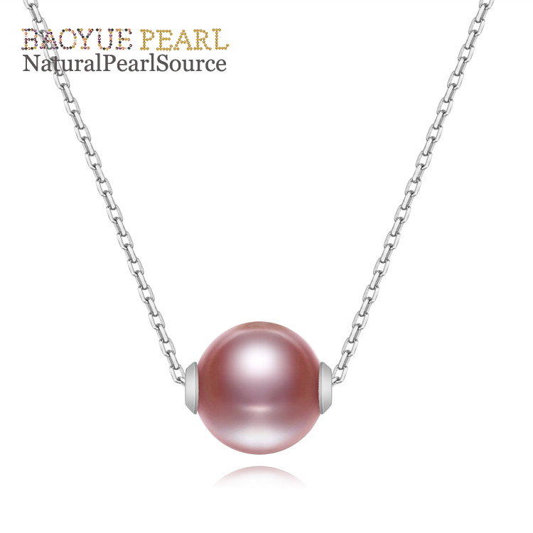 9-10mm natural freshwater pearl necklace round AA S925 sterling silver freshwater pearl pendant wholesale