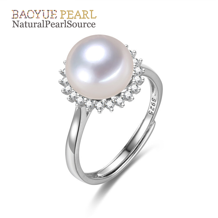 10mm button 3A 925 sterling silver fashion freshwater pearl rings jewelry freshwater pearl lady silver ring