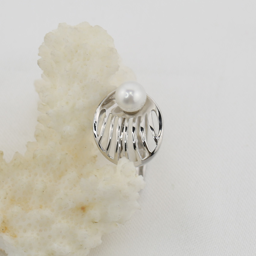 6-6.5mm round wholesale hot sale real sterling silver pearl ring freshwater pearl ring wholesale
