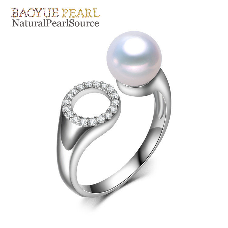 8-8.5 mm original genuine cultured freshwater pearl ring natural freshwater pearl ring natural pearl ring big pearl jewelry.