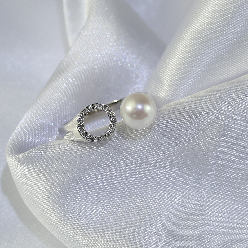 8-8.5 mm original genuine cultured freshwater pearl ring natural freshwater pearl ring natural pearl ring big pearl jewelry.
