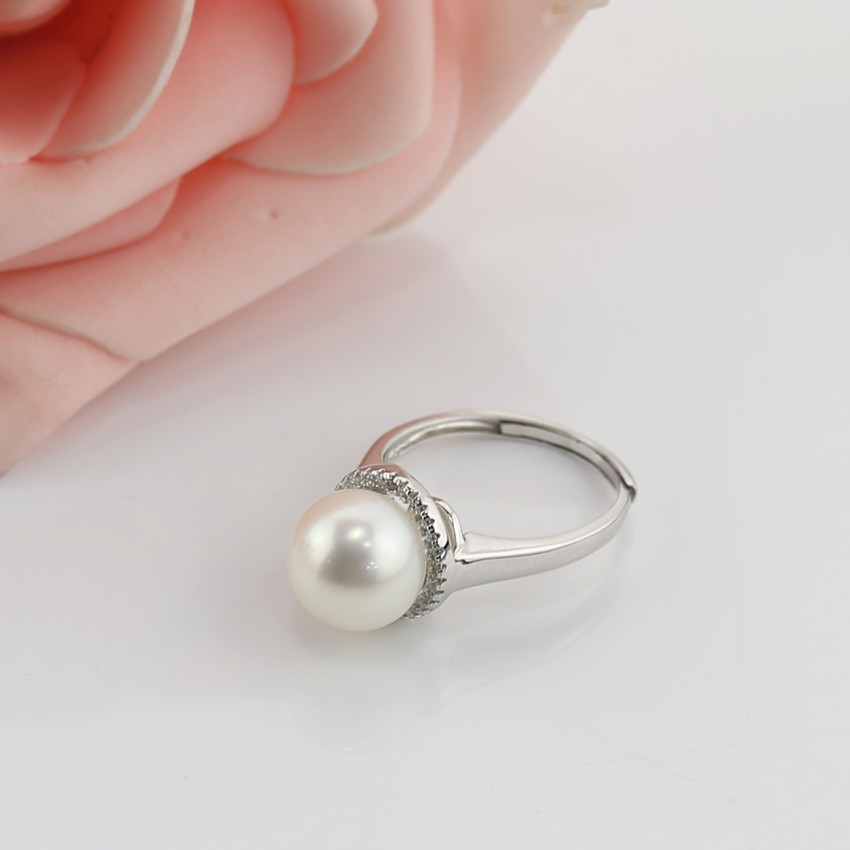 10-11mm round AA white color original pearl ring  jewelry design 925 silver pearl ring for women