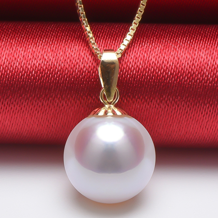 18K gold pearl pendant wholesale freshwater genuine natural freshwater pearl pendant round 3A necklace pearl pendant necklace jewelry