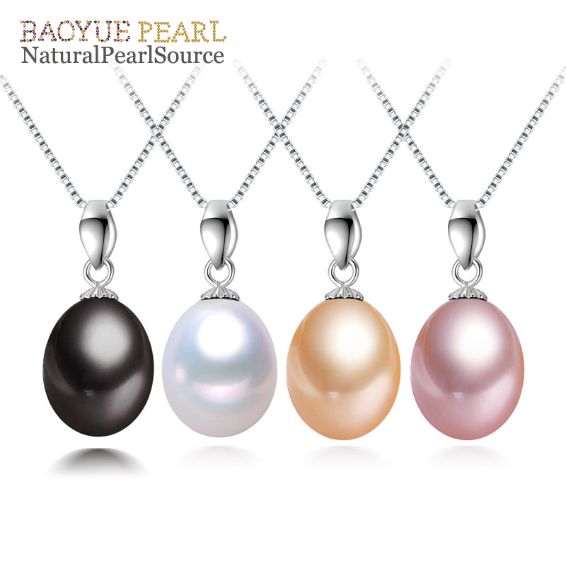 9-10mm 925 silverteardrop real natural freshwater pearl pendant necklace, Natural Rice freshwater cultured pearl jewelry